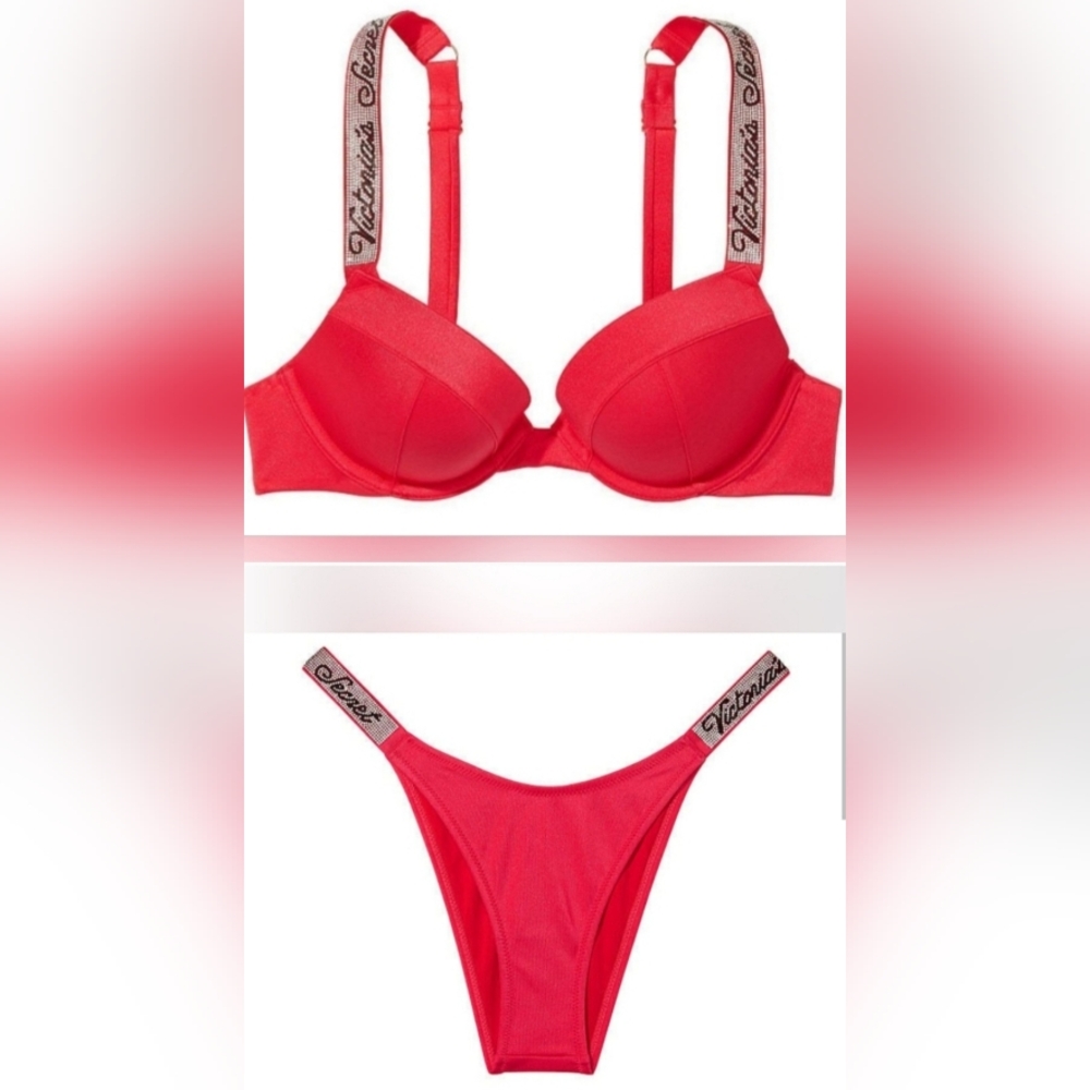 40DD/XXL VS Swim Shine Strap Sexy Tee Bikini Top Brazilian Bikini Set